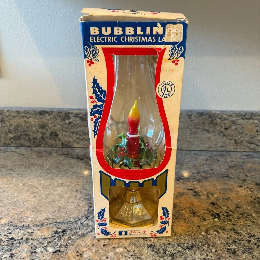 Vintage ACLA Electric Christmas Hurricane Candle Lamp with Holly.